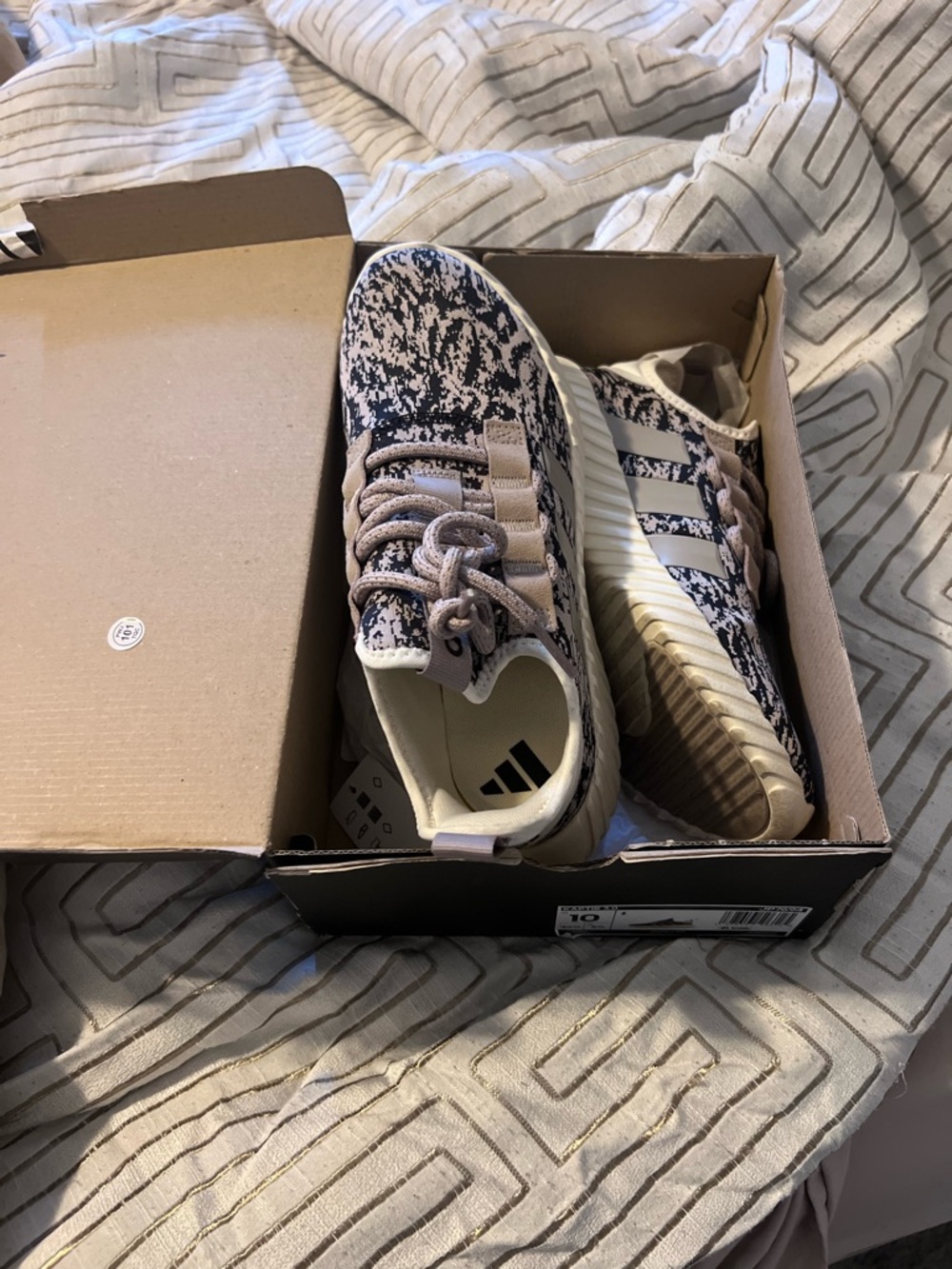 adidas Beige and Black Knit Runner Sneakers
